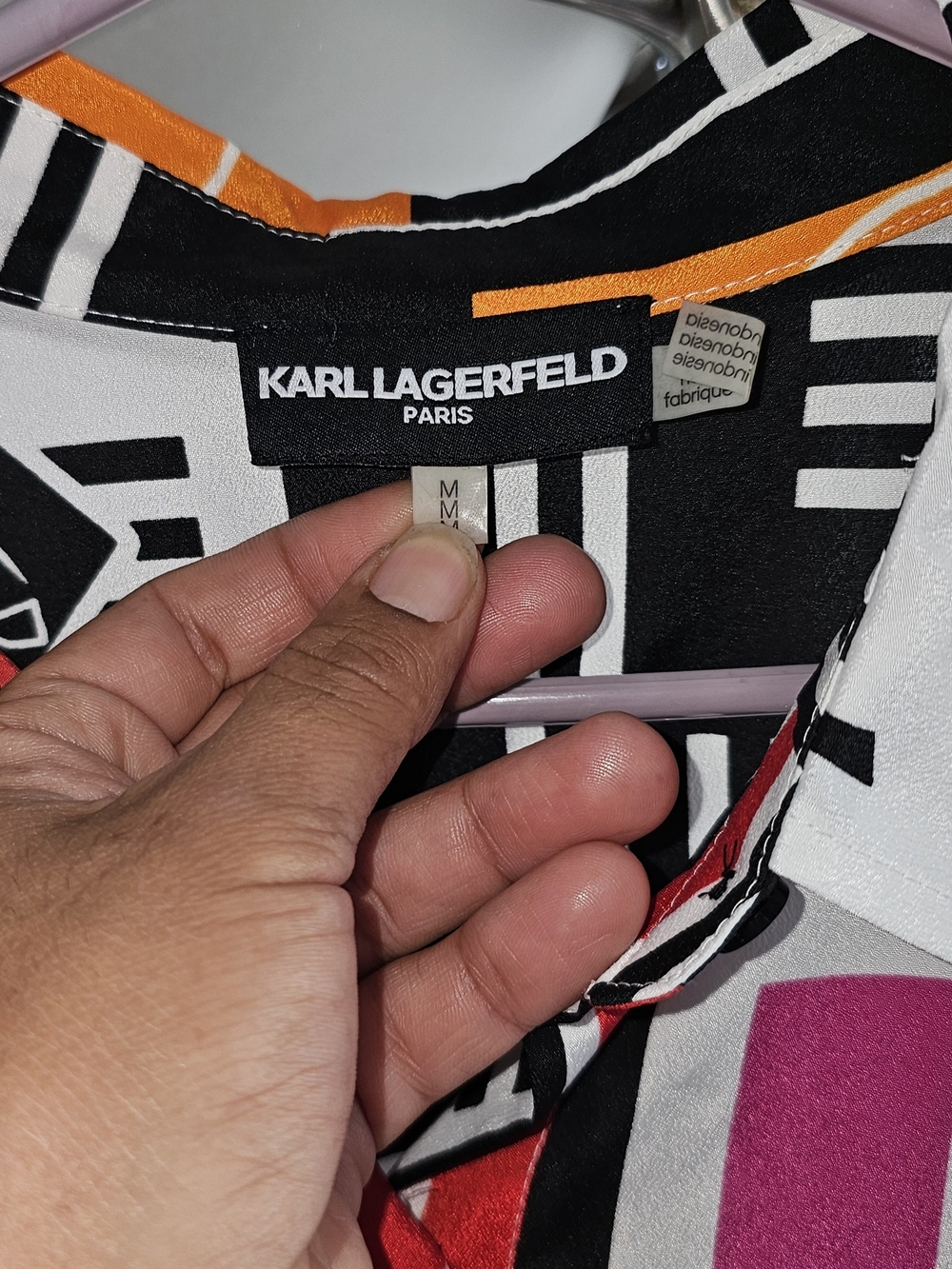 Karl Lagerfeld Colorblock Graphic Blouse — Black, White, Orange, Pink
